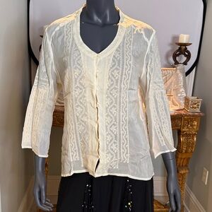 J. Jill Cream 3/4 Sleeve Buttoned Blouse